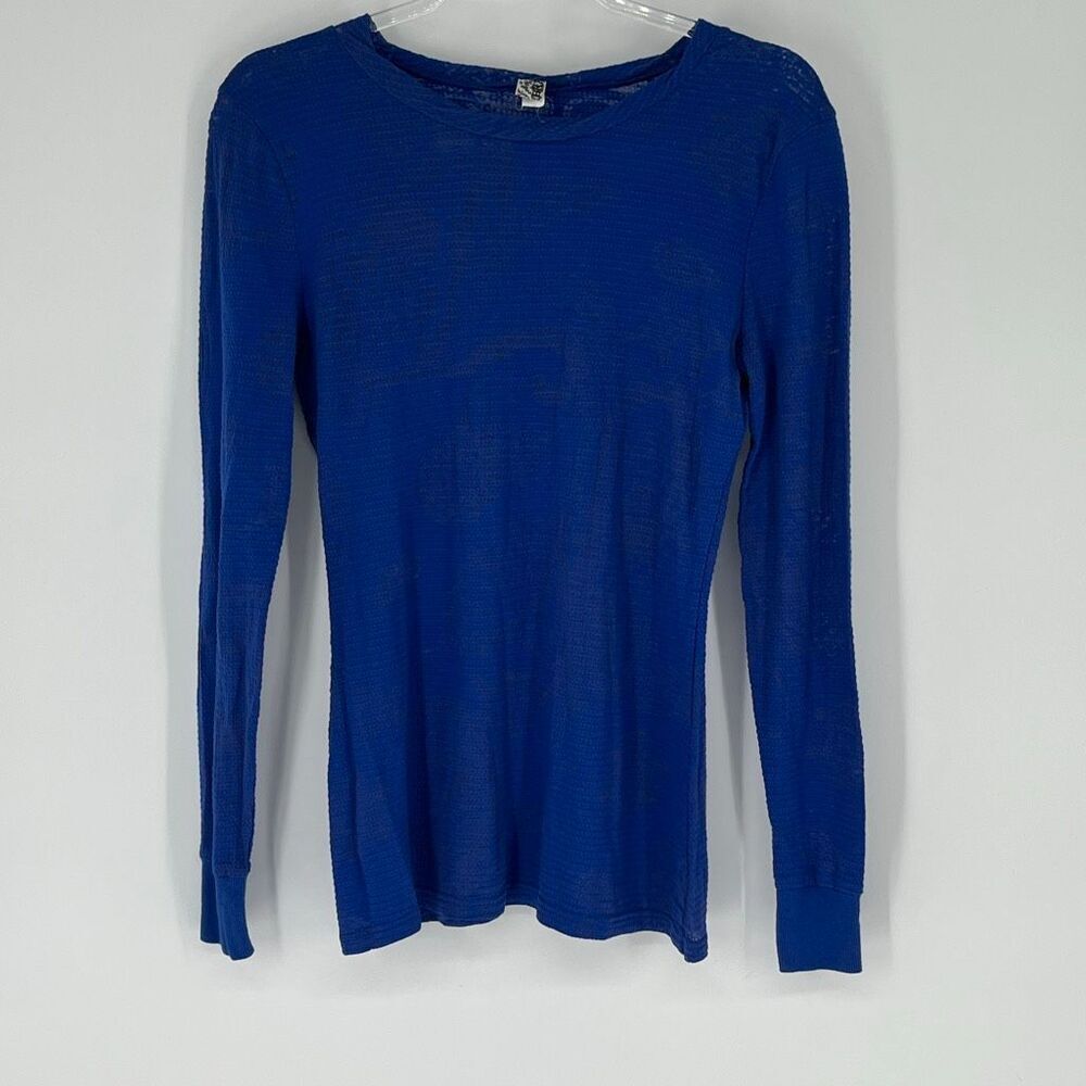 BKE Women’s Long Sleeve Top Size M Blue Y2K Sheer Waffle Knit Layering Tee Shirt
